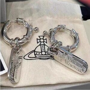 Vivienne Westwood Silver Orb Tag Hoop Earrings
